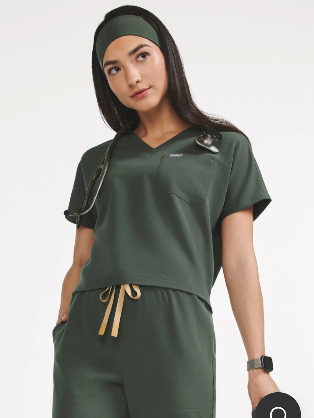 Figs Women's V-Neck Scrub Top in Forest Green